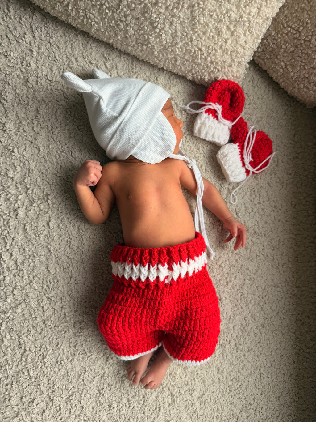 Double-Layer Organic Cotton Bear Beanie Newborn "White"