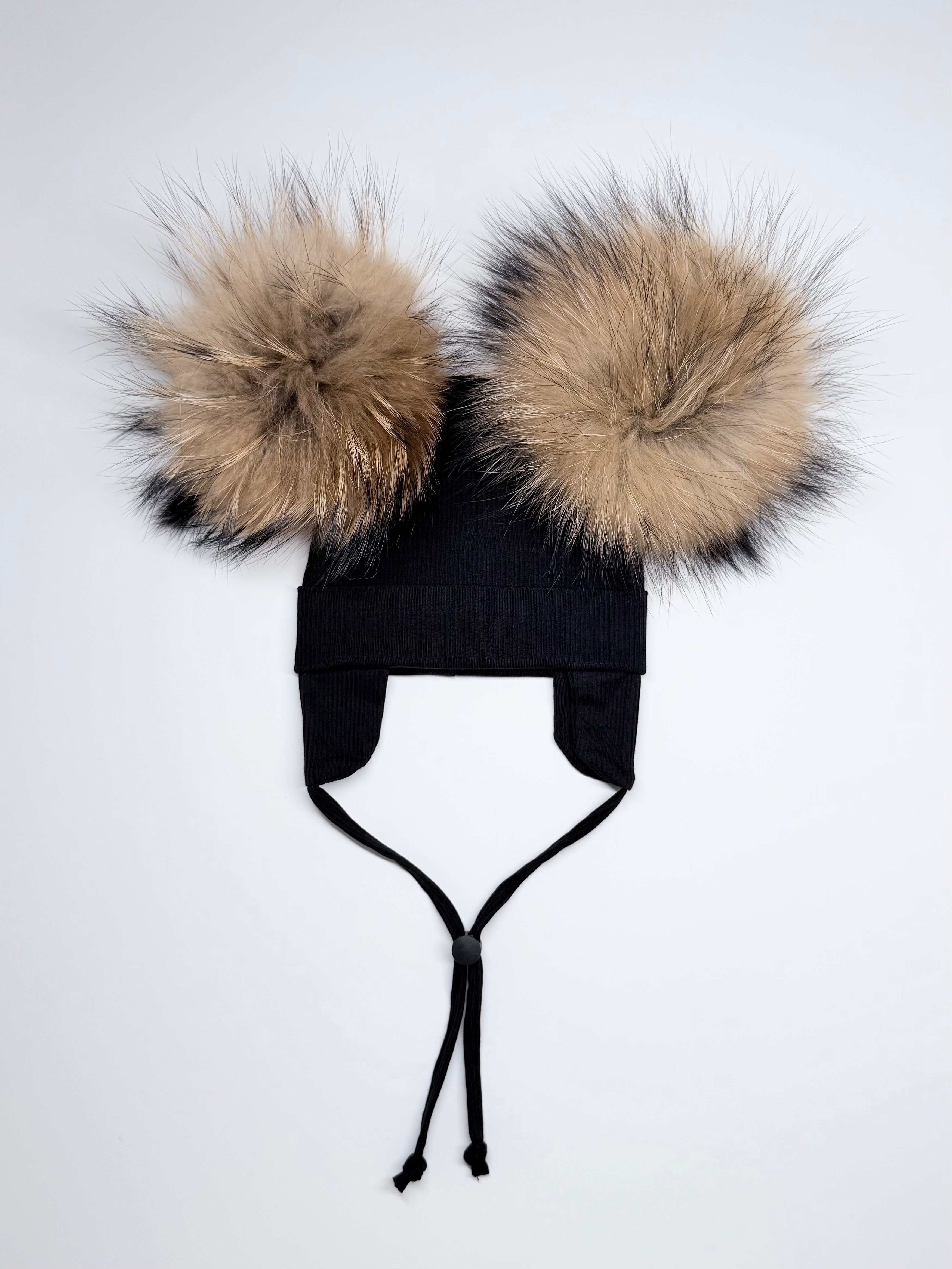 Tuque Mi-Saison Ourson Pompons Interchangeables Bébé 6-24M ''Noir''