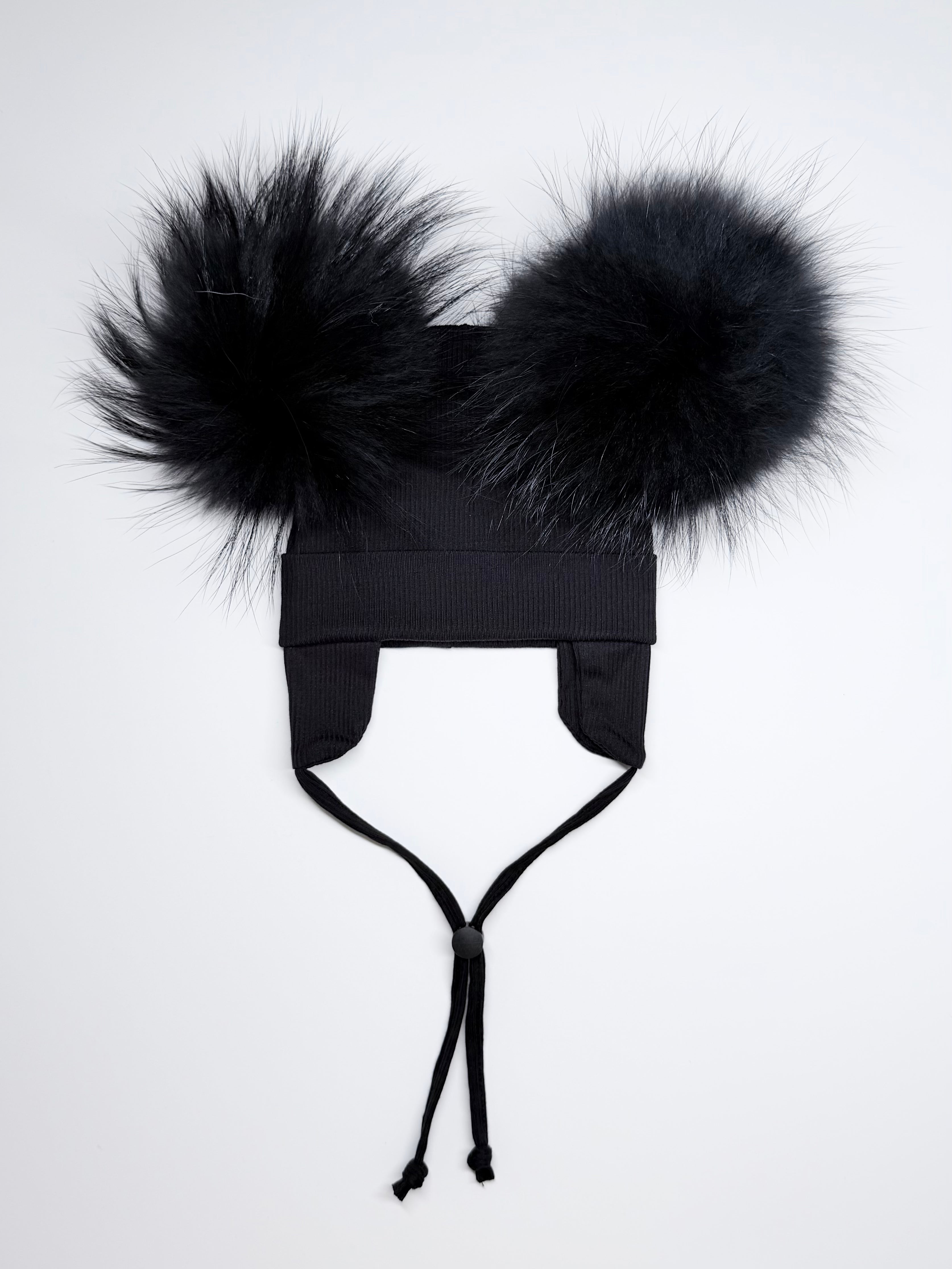 Tuque Mi-Saison Ourson Pompons Interchangeables Bébé 6-24M ''Noir''