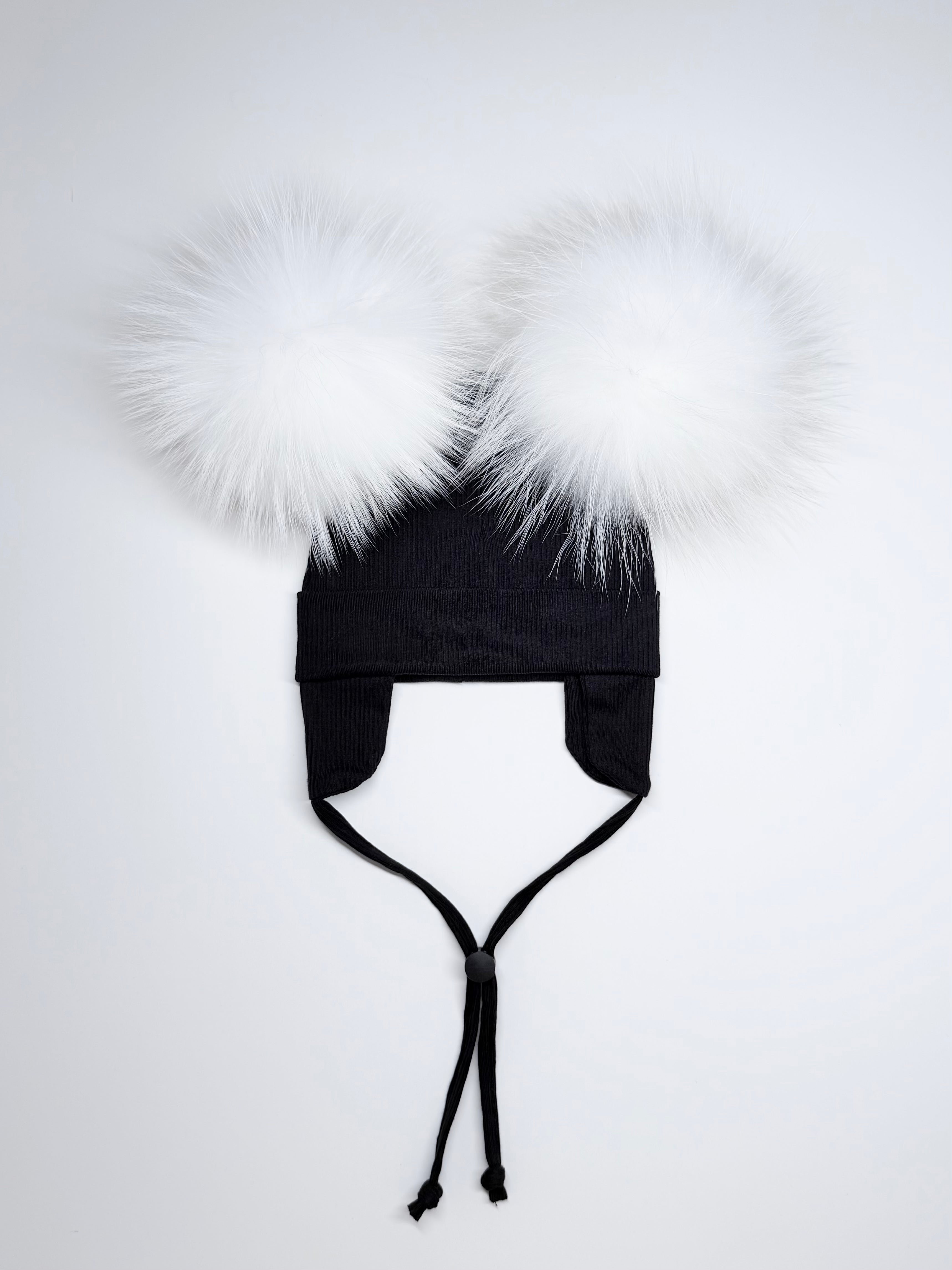 Tuque Mi-Saison Ourson Pompons Interchangeables Bébé 6-24M ''Noir''