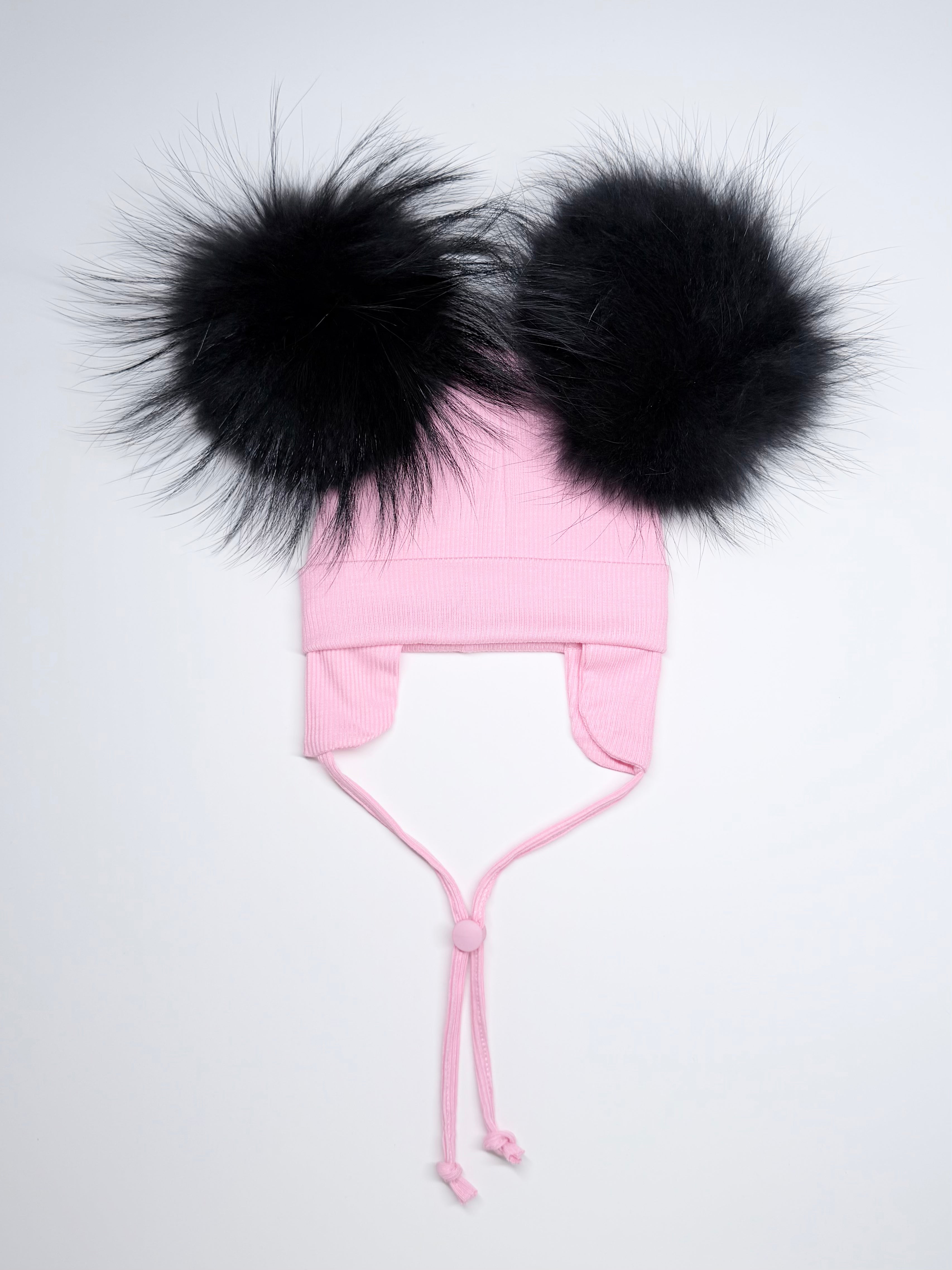 Tuque Mi-Saison Ourson Pompons Interchangeables Nouveau-Né ''Rose''