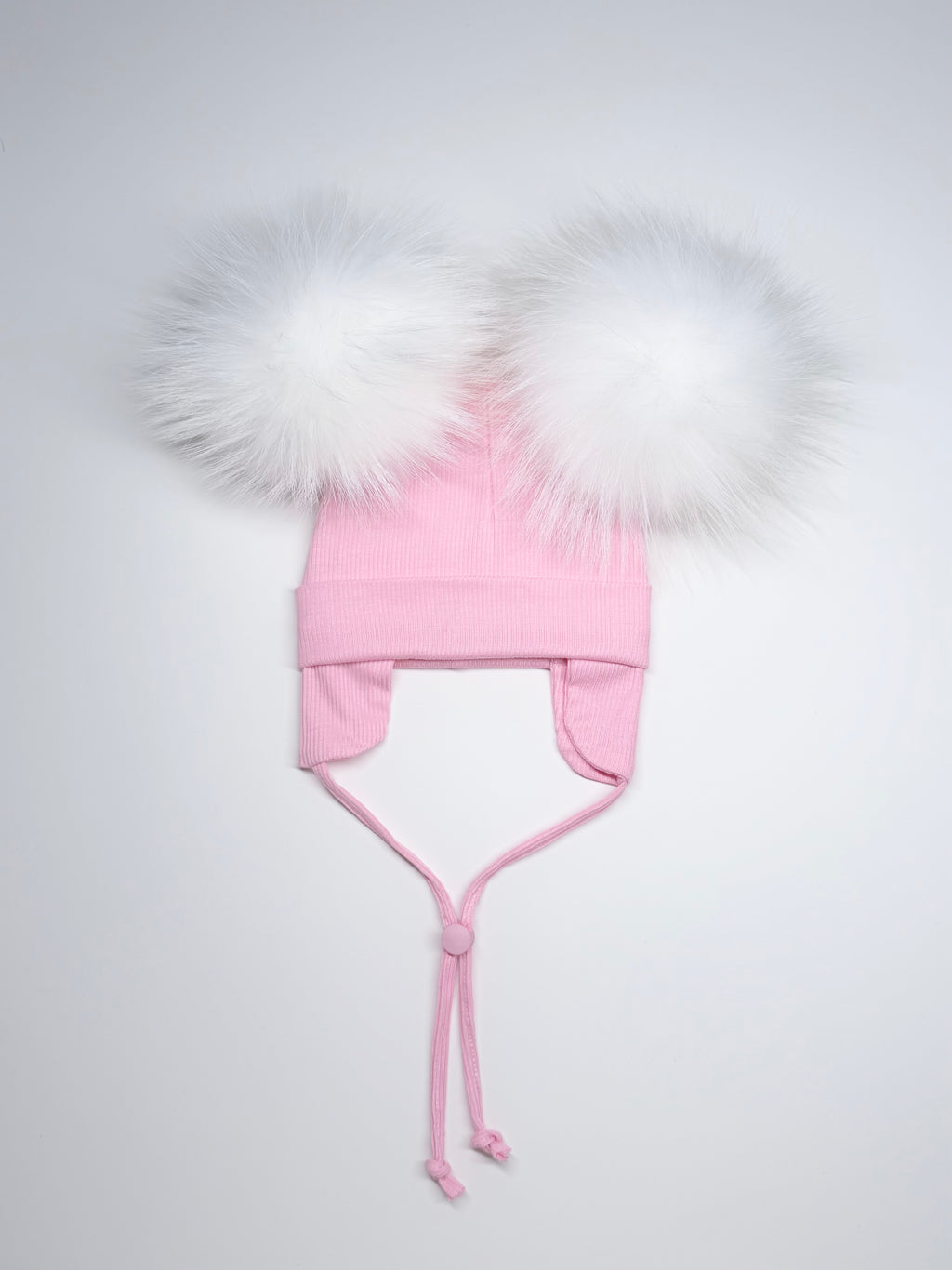 Double-Layer Organic Cotton Bear Beanie Interchangeable Poms Kid 2-6 ''Pink''