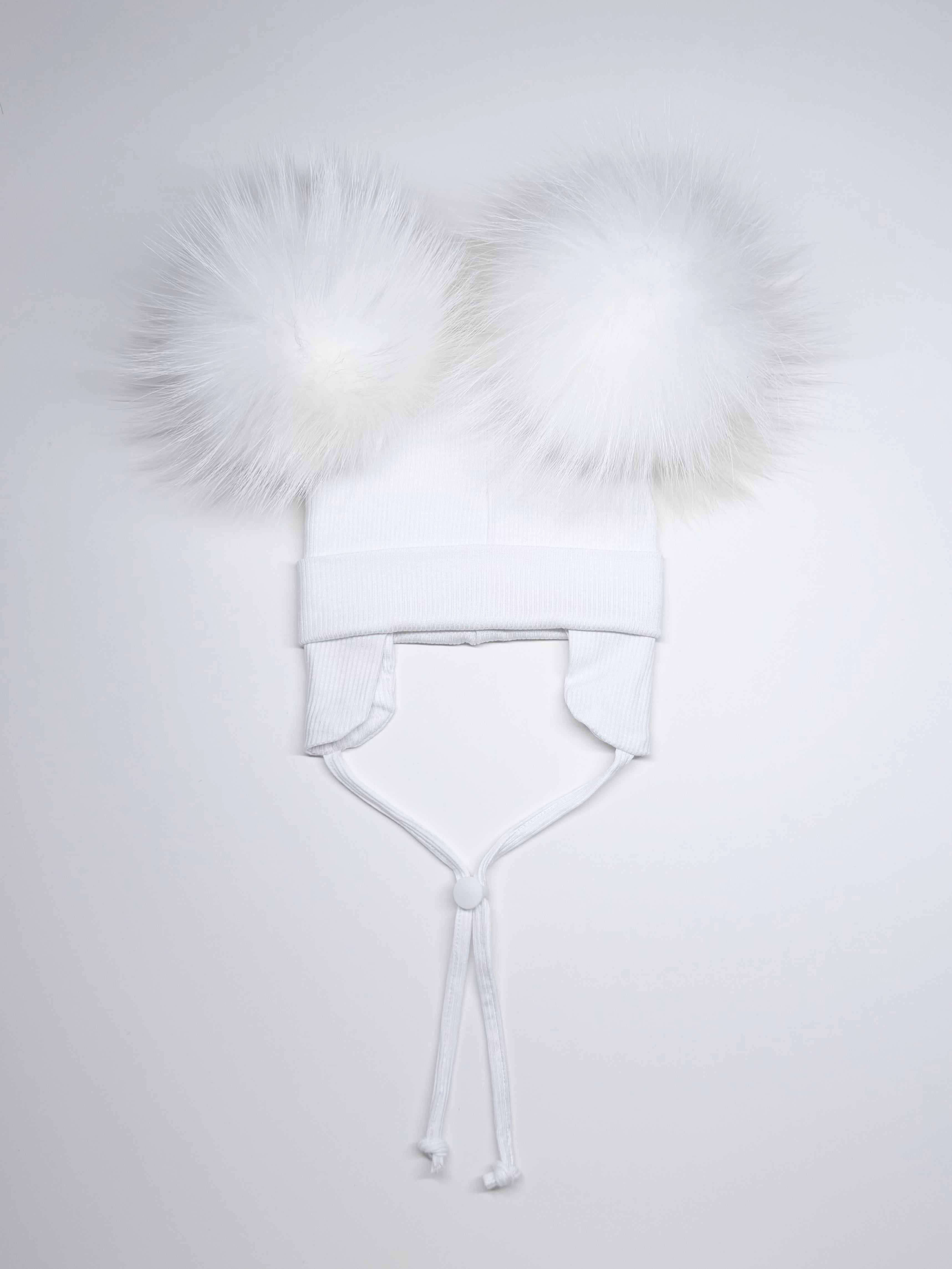 Tuque Mi-Saison Ourson Pompons Interchangeables Bébé 6-24M ''Blanc''