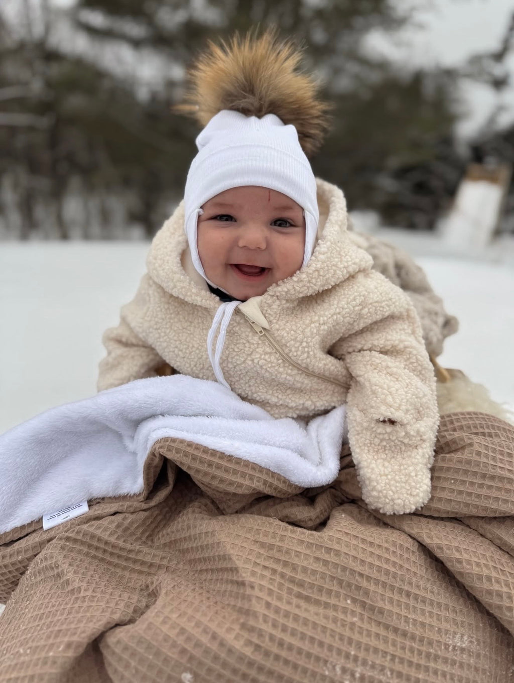 Tuque Doublée Coton Bio Pompon Interchangeable Bébé 6-24M ''Blanc''