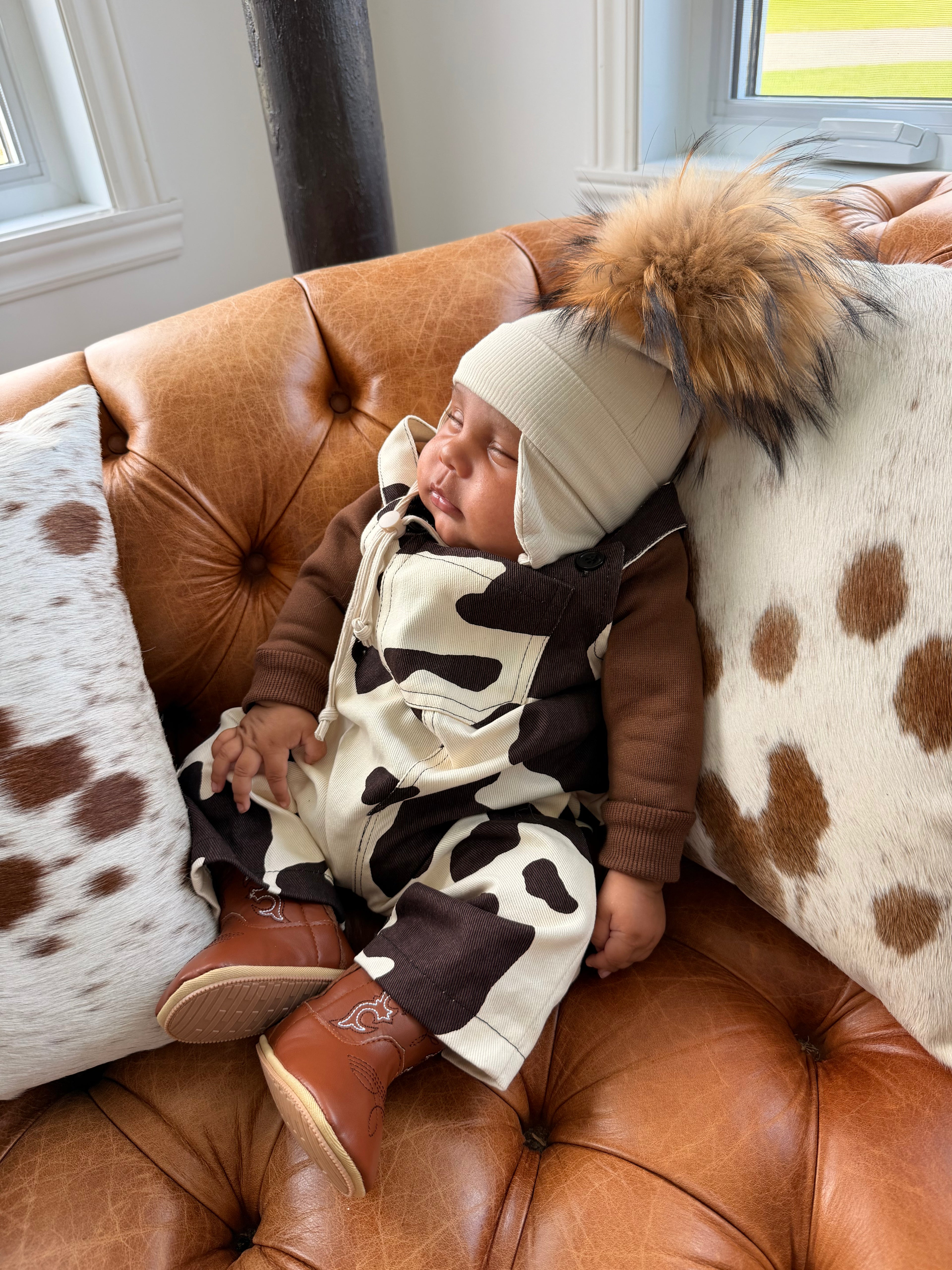 Double-Layer Organic Cotton Beanie Interchangeable Pom Newborn ''Beige''